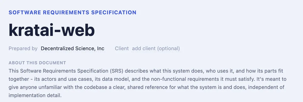 kratai's generated Software Requirements Specification document
